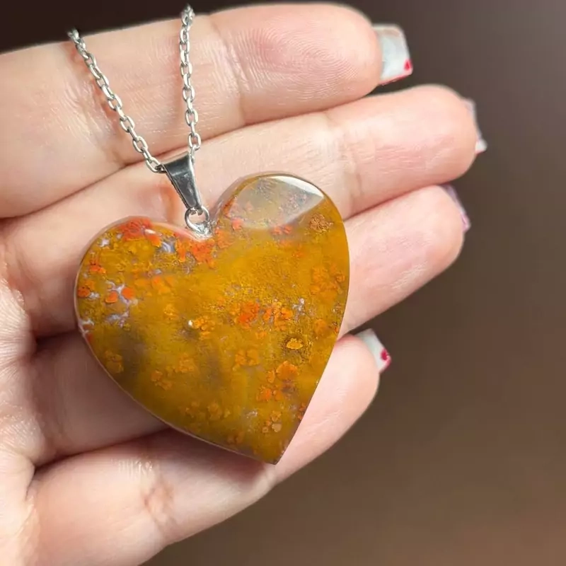 آویز گردنبند سنگ طبیعی عقیق شجر معدنی تراش قلبی کد 60291