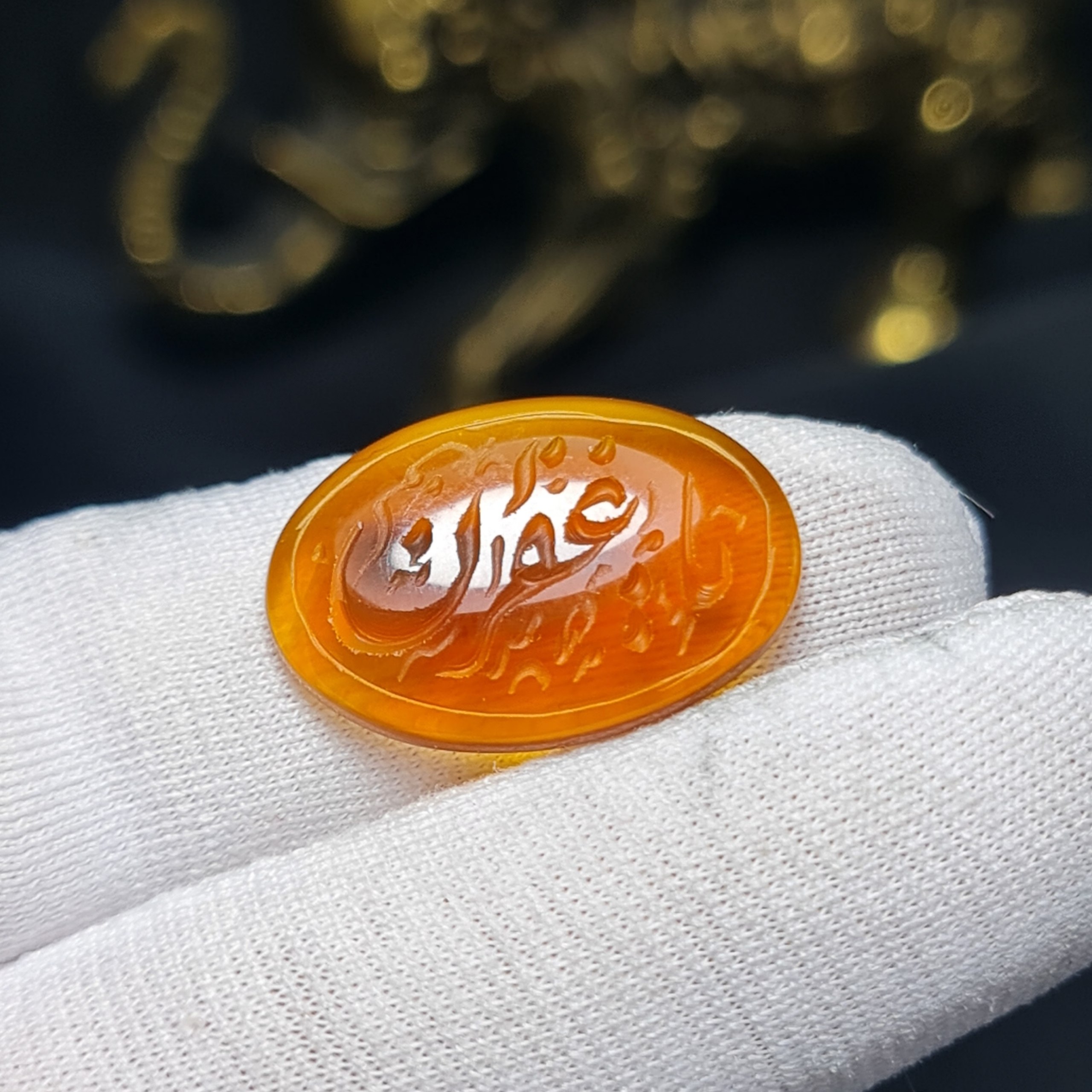 نگین سنگ عقیق عسلی معدنی خط دست کد  T2506